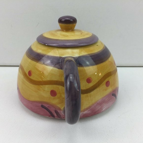 Renardi Ceramic Purple Yellow Teapot Short Spout With Lid - Picture 4 of 11
